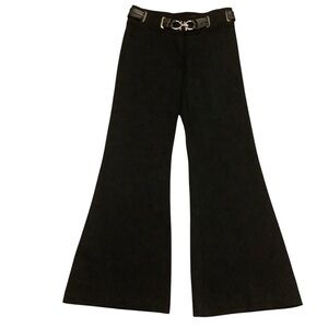 Cache Contour Collection Black Wide Leg Pants Size 6 Pleather Belt/ Buckle